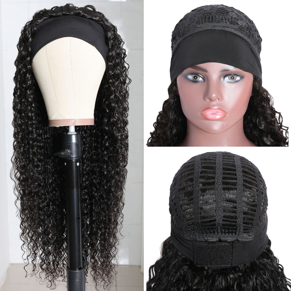 Headband Wig Human Hair Deep Wave Wig