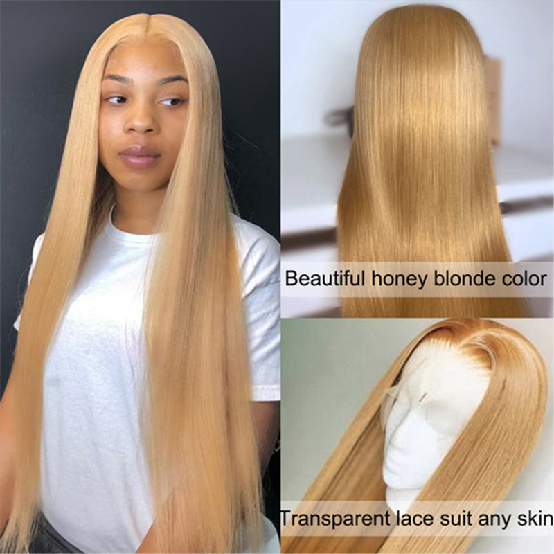 Honey Blonde Color 27# 13×4 Lace Front Wigs,Indian Remy Human